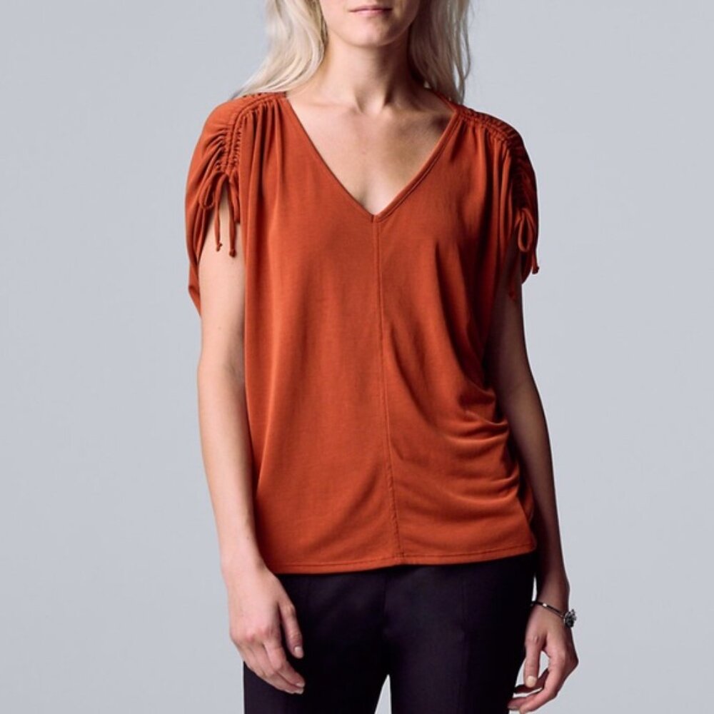 Simply Vera Vera Wang Brown and Orange Puff Sleeve Blouse